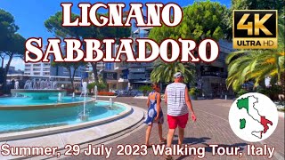 ITALY SUMMER WALK LIGNANO SABBIADORO centro storico strada principale Spiaggia 4K [upl. by Mij]