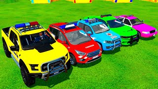 TRANSPORTING COLOR FORD POLICE MERCEDES VOLKSWAGEN FORD MUSTANG POLICE   Farming Simulator 22 [upl. by Esorlatsyrc]