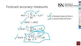 Forecasting 7 Forecast accuracy measures MSE RMSE MAD amp MAPE [upl. by Rriocard]