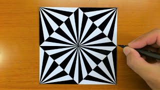 How To Draw Geometric Square Optical Illusion Art  Art challenge  3D Trick Art on paper tutorial [upl. by Jun]