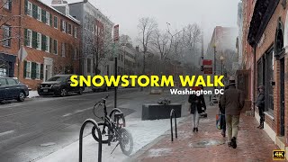 ⁴ᴷ Winter StormFirst Snowstorm of the 2024  Washington DC  Snow Virtual Walk  Georgetown [upl. by Akirat778]