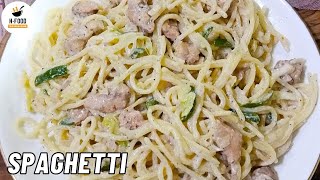 Creamy White Sauce Chicken Spaghetti Recipe You Must Try  H FOOD [upl. by Keller798]