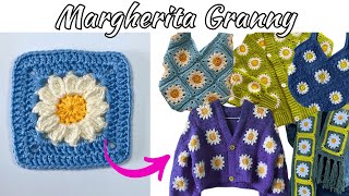 Mattonella con MARGHERITA  Daisy Granny Square  Tutorial uncinetto passo passo [upl. by Keifer]