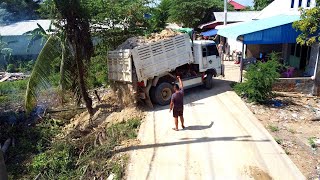 First Starting A New Project Landfill By D31P Bulldozer Pushing Soil amp 5T Dump Truck Unloading Soil [upl. by Stefan]