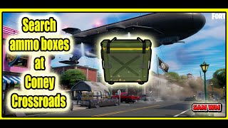 Search ammo boxes at Coney Crossroads  Fortnite Quests Guide [upl. by Gabriell]