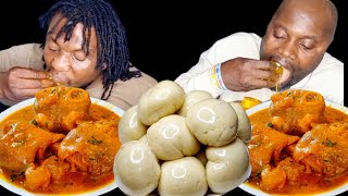 ASMR MUKBANG OGBONO SOUP AND POUNDED YAM FUFU WITH COWLEG NIGERIAN FOOD CHALLENGE [upl. by Ryann]