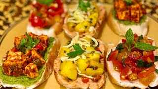 Bruschetta  3 Bruschetta Fusion Recipes  Paneer Tikka  Aloo Bhaji  Tomato Basil  Chef Meghna [upl. by Rozella29]