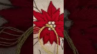 Embroidered Flour Sack Dish Towel  Poinsettia Hand Embroidery tutorial [upl. by Capello]