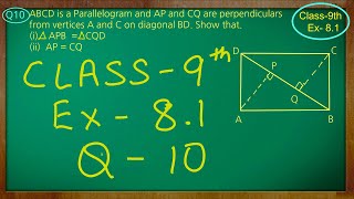 Class  9th Maths  Quadrilaterals  Ex 81 Q no 10 solved ncert cbse [upl. by Netneuq]