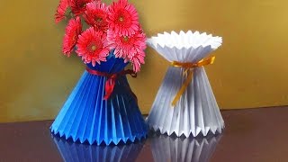 How To Make A Paper Flower Vase  Very Easy And Simple Way [upl. by Aseen]