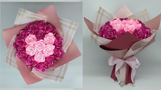 DIY  How to Make a Bouquet of Roses With Satin Ribbons Easy  Wrapping a Round Flower Bouquet [upl. by Neehcas]