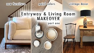 ENTRYWAY amp LIVING ROOM MAKEOVER Part 1 Designing Furniture Paint Colors amp Vintage Decor [upl. by Llenrod]