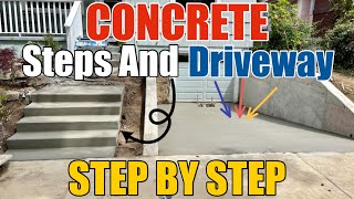 How To Pour A Sloped Concrete Driveway Also Some Concrete Steps Broom Finish [upl. by Haseena]