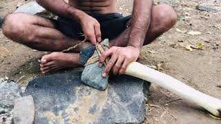 How to make stone hand axe primitive Celt  hatchet  making in forest  bush craft hatchet [upl. by Williamsen282]