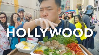 Peoples Reaction to my WALKING MUKBANG in HOLLYWOOD  Korean Pork Belly Wraps MUKBANG 먹방  REACTION [upl. by Enylorac]