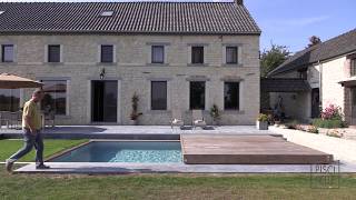 Terrasse coulissante de piscine RollingDeck en 2 modèles sur une grande piscine en Belgique [upl. by Ardnovahs]