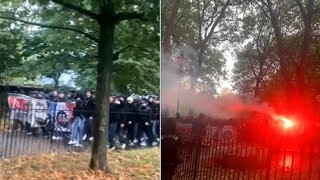 PSG Ultras Storm London in Black Flares amp Chaos Before Arsenal Showdown [upl. by Aneris]