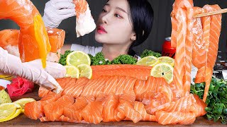 ASMR MUKBANG  통연어 내맘대로 썰어먹기 ★ 연어국수 연어초밥 연어회 먹방 WHOLE RAW SALMON 🐟 SALMON NOODLES SUSHI SASHIMI [upl. by Nitsa]