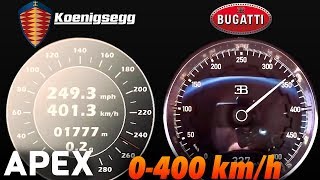 2018 Bugatti Chiron vs Koenigsegg Agera RS  Acceleration Sound 0100 0400 kmh  APEX [upl. by Peony936]