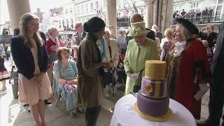 Bake Off winner Nadiya presents Queen with birthday cake [upl. by Irrek]