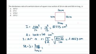 The slenderness ratio of a vertical column of square cross section of 10 cm side and 500 cm long is [upl. by Ainavi]