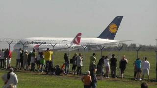 AIRBUS A380841 LUFTHANSA  low pass landing takeoff RWY24 at Prague Ruzyne LKPR [upl. by Zasuwa]