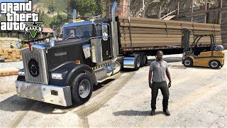 GTA 5 Real Life Mod 191 Kenworth W900 Hauling Wood From The Lumber Yard To A Construction Site [upl. by Wil]