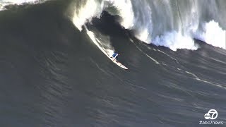 Surfers catch big waves at Mavericks in Half Moon Bay [upl. by Eldon234]