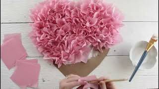 Tissue Paper Puffy Heart Valentines Window Decoration  Easy Craft Project [upl. by Ddet]