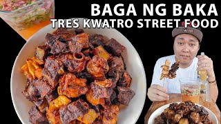 PINOY STREET FOOD BAGA NG BAKA  TRES KWATRO  Pimp Ur Food  Tipsy D [upl. by Ecirad329]