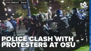 Police clash with proPalestine protesters on Ohio State University campus [upl. by Norbel533]