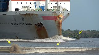 Giant Waves from the Ships WAN HAI 288 SITC XINGDE YM HORIZON  4k Shipspotting [upl. by Lange]