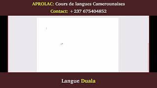 Cours de langues Camerounaises par APROLAC Cas du Duala [upl. by Yrak]