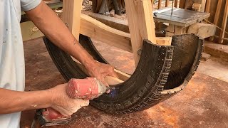 Unique Woodworking Recycling Project  A Perfect Product From Pallets And Old Tires [upl. by Ateuqal755]