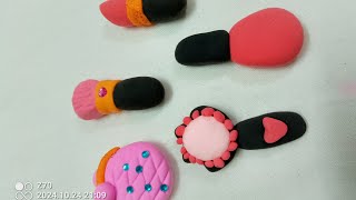 How to make a clay beautiful Barbie doll makeup set  makeup bag lipstick 💄 mirror nail polish [upl. by Ynnahc]