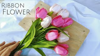 DIY satin ribbon flowershow to make tulips with satin ribbon easily [upl. by Longerich]