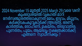 2024 November 15 മുതൽ ശനി നേർസഞ്ചാരത്തിലാകുന്നത്അ ശ്വതി മുതൽ ആയില്യം നക്ഷത്രക്കാർക്ക് എങ്ങനെ [upl. by Yurik]