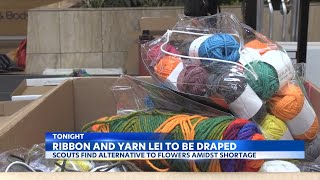 Girl Scouts Hawaii use ribbon and yarn to make lei for veterans due to flower shortage [upl. by Opalina212]