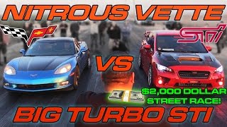 WRX STi vs Nitrous C6 Corvette  2000 Street Race [upl. by Nnaarual]