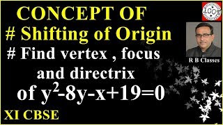 shifting of origin find the directrix and focus vertex of a parabola y28yx19 2019 Q4 [upl. by Anoyk]