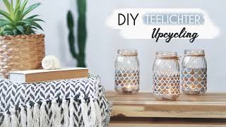 Windlichter selber basteln aus Glas Upcycling Boho DIY Teelicht [upl. by Marienthal]