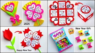 DIY Top 4 Happy New Year greeting cards 2024  Greeting card for new year  New year gift ideas [upl. by Aicatsan]