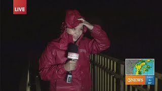 Powerful wave washes up debris before Madelines live shot [upl. by Llorrac]