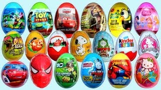 19 Surprise Eggs Kinder Surprise Cars 2 Mickey Mouse Spongebob Disney Pixar [upl. by Vasili]