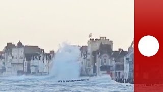 Waves flood streets as oceans wrath hits SaintMalo coastline in France [upl. by Onyx]