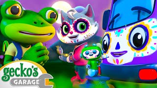 Skeleton Dress Up Bus Rescue  Geckos Garge Halloween  Cartoons For Kids  Toddler Fun Learning [upl. by Prosser235]