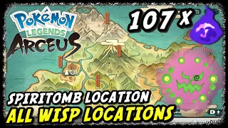 All 107 Wisp Locations  Pokemon Legends Arceus  Spiritomb Location [upl. by Marcelia]