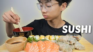 SUSHI Mango Avocado Roll Salmon Sashimi with Gyoza and Miso Soup  NE Let Eat [upl. by Bergmans]