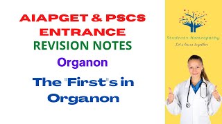 The quotFirstquots In Organon REVISION NOTES AIAPGET amp PSC ENTRANCE EXAMS  HomoeopathyMCQ [upl. by Malim]