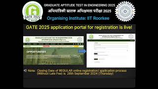 GATE 2025 Online application portal for registration is live [upl. by Ayita532]